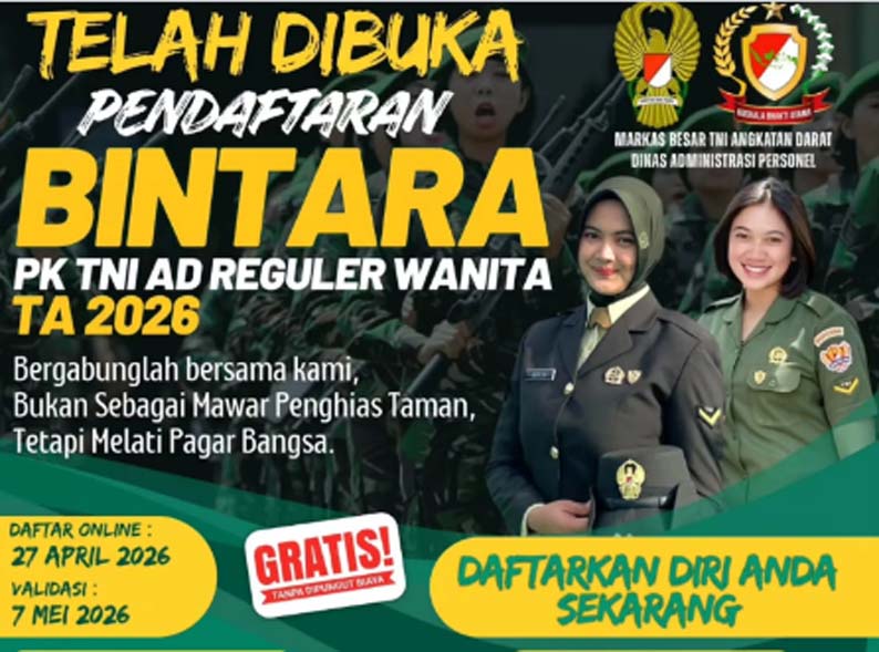 TNI AD Buka Pendaftaran Bintara Wanita 2026, Lulusan SMA hingga Sarjana